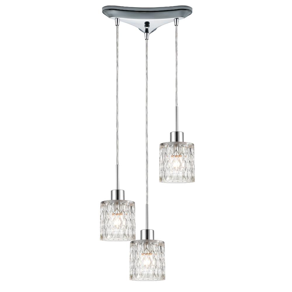 Elk Home 17424/3 Ezra 3-Light Triangular Mini Pendant Fixture in Polished Chrome with Textured Clear Crystal