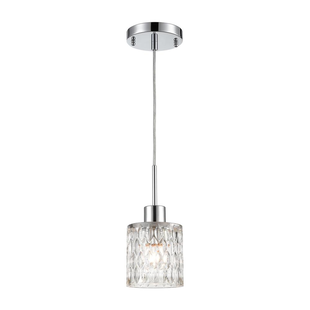 Elk Lighting 17424/1 Ezra 1-Light Mini Pendant in Polished Chrome with Textured Clear Crystal