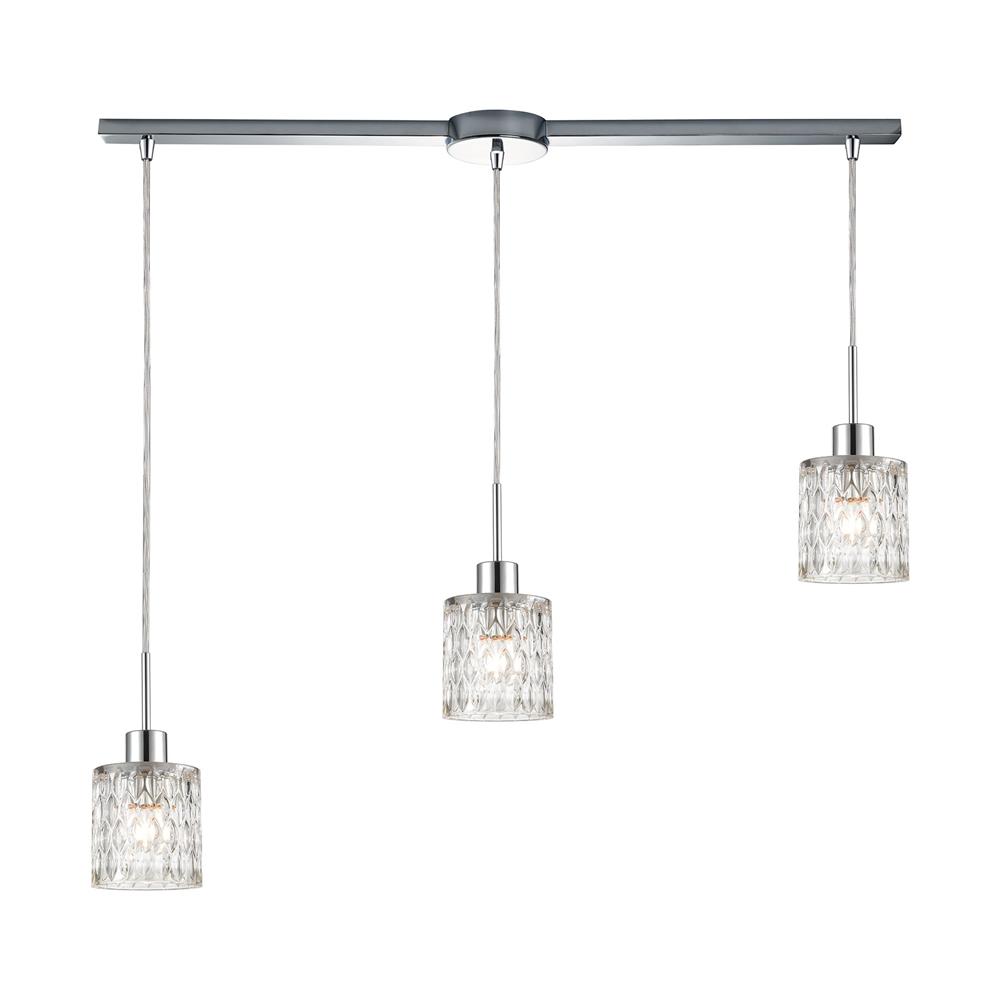 ELK Lighting 17424/3L Ezra 3-Light Pendant in Polished Chrome with Textured Clear Crystal