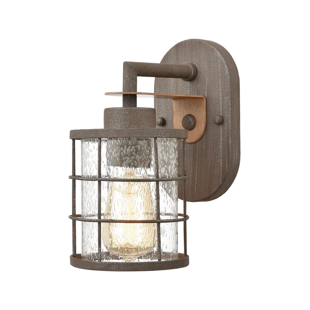 ELK Lighting 18363/1 Gilbert 1-Light Vanity Light in Rusted Coffee and Light Wood with Seedy Glass