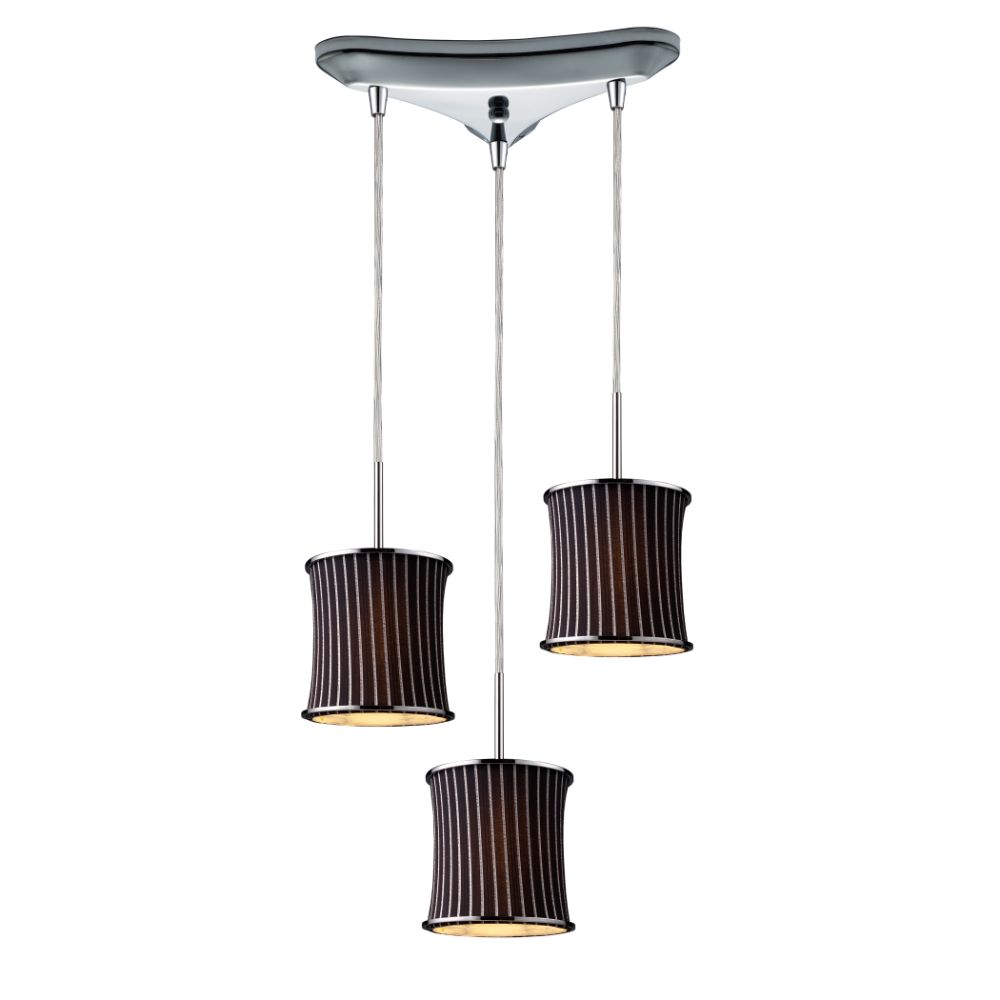 ELK Lighting 20021/3 Fabrique 3-Light Drum Pendants  in Polished Chrome with Pinstripe Black Shades