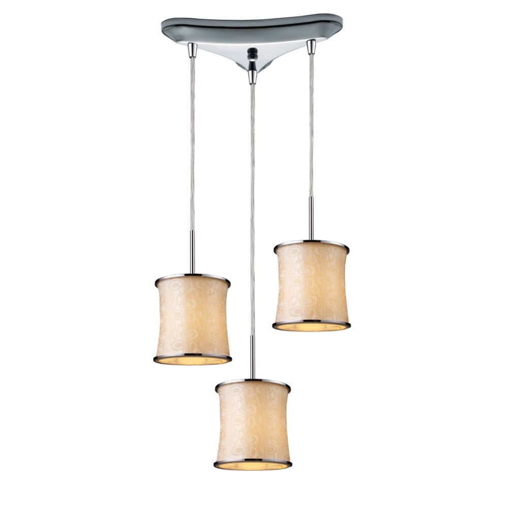 ELK Lighting 20024/3 Fabrique 3-Light Drum Pendants in Polished Chrome with Retro Beige Shades