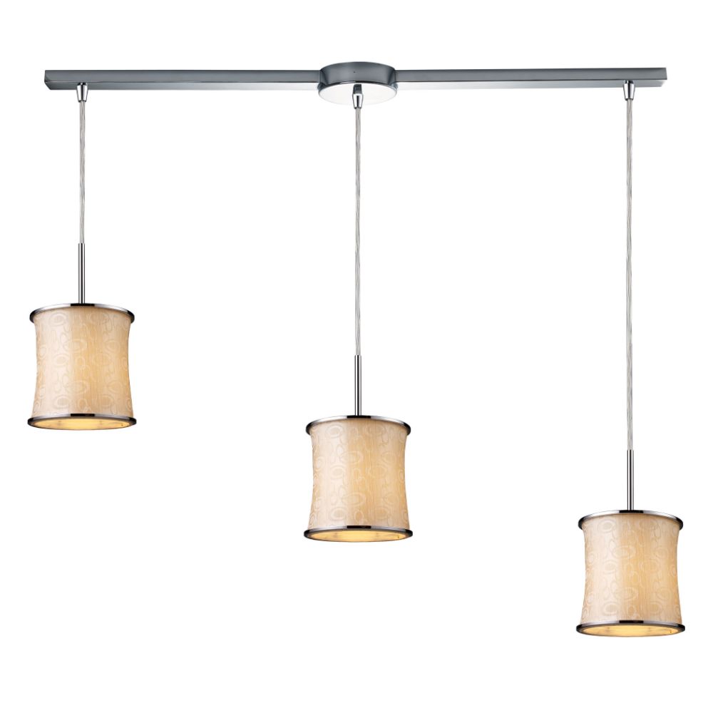 ELK Lighting 20024/3L Fabrique 3-Light Linear Drum Pendants in Polished Chrome and Retro Beige Shades