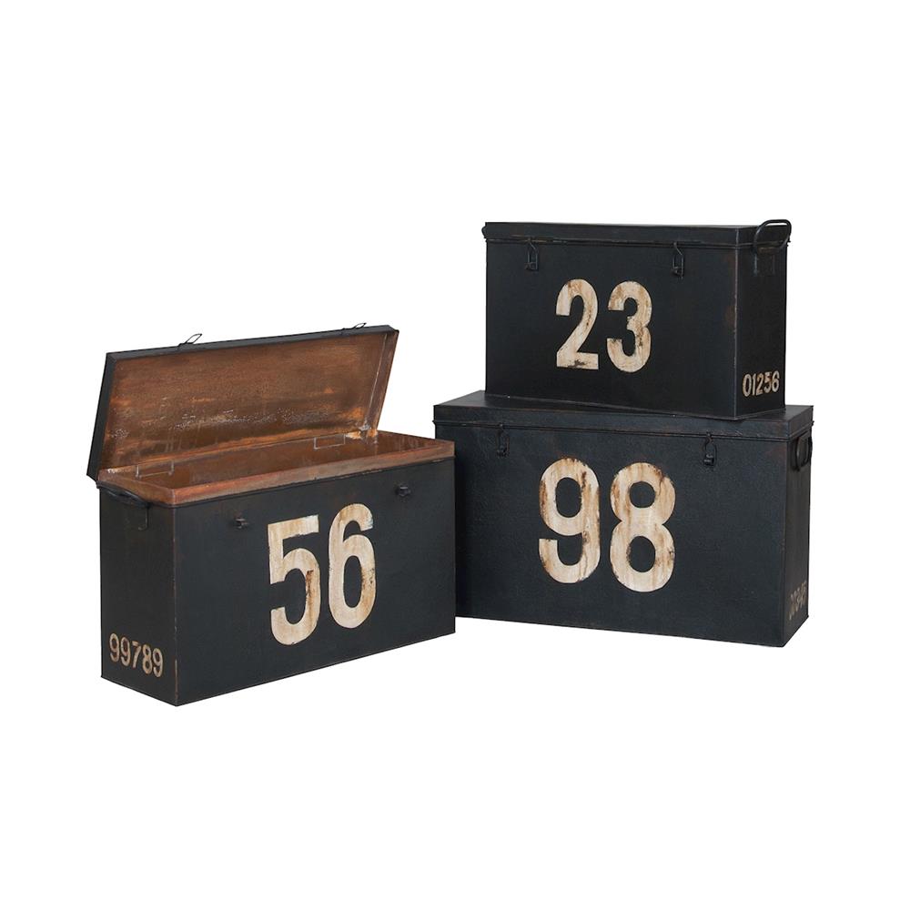 ELK Home 2015518S Antique Tin Boxes In Signature Black With White Graphics - Set of 3