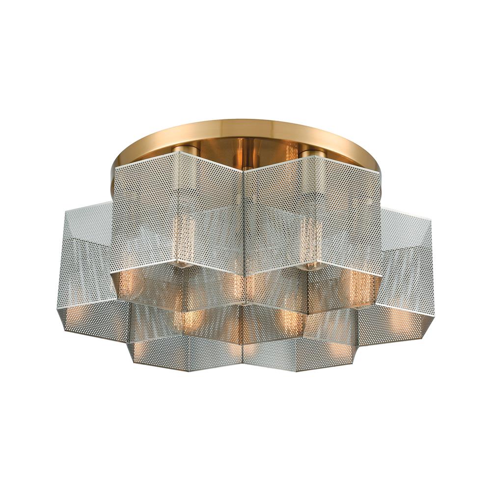 Elk Lighting 21109/7 Compartir 7-Light Semi Flush Mount in Satin Brass with Perforated Metal