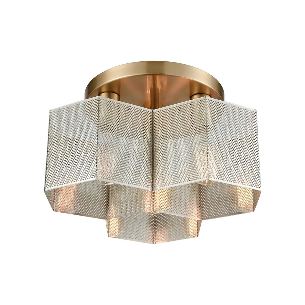 ELK Lighting 21111/3 Compartir 3 Light Semi Flush Mount in Polished Nickel / Satin Brass