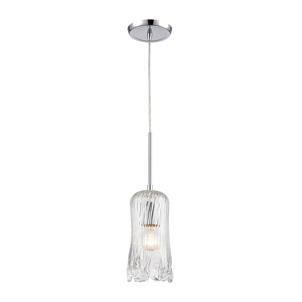 Elk Lighting 21165/1 Hand Formed Glass 1-Light Mini Pendant in Polished Chrome with Clear Hand Formed Glass