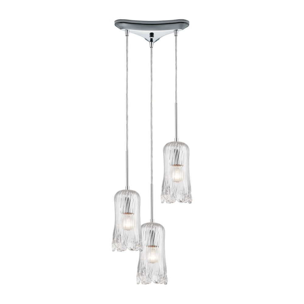 Elk Lighting 21165/3 Hand Formed Glass 3-Light Pendant in Polished Chrome with Clear Hand Formed Glass
