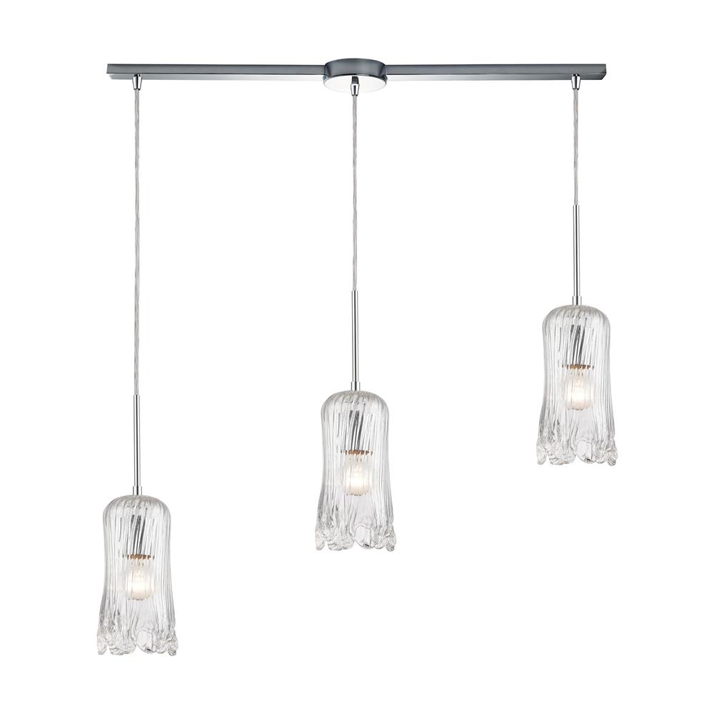 ELK Lighting 21165/3L Hand Formed Glass 3-Light Pendant in Polished Chrome with Clear Hand Formed Glass