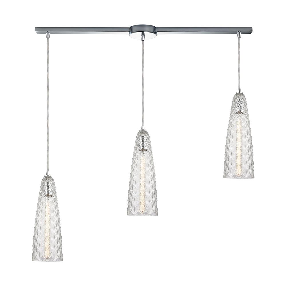 Elk Lighting 21167/3L Glitzy 3-Light Pendant in Polished Chrome with Clear Glass