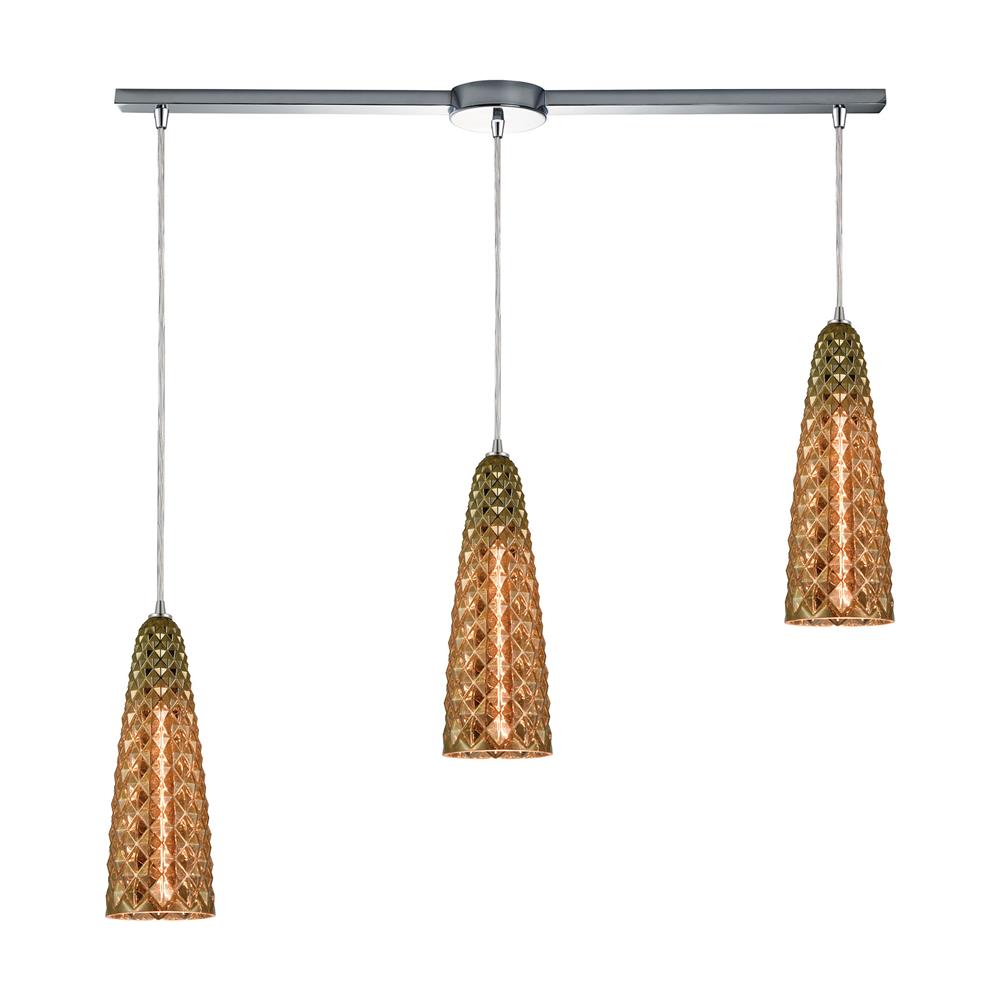 Elk Lighting 21168/3L Glitzy 3-Light Pendant in Polished Chrome with Golden Bronze Plated Glass