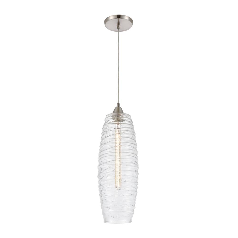 Elk Lighting 21192/1 Liz 1-Light Mini Pendant in Satin Nickel with Clear Glass with Ribbed Swirls
