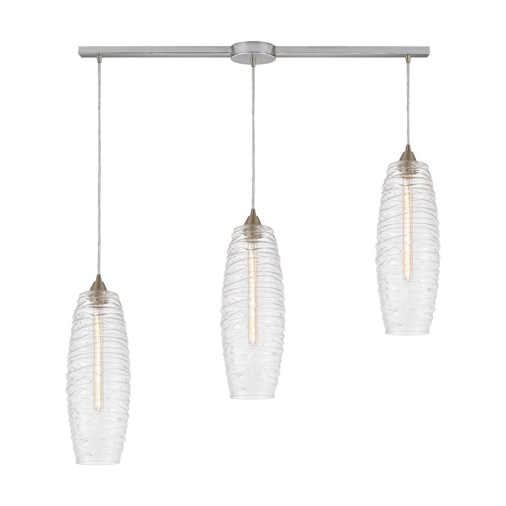 ELK Lighting 21192/3L Liz 3-Light Pendant in Satin Nickel with Clear Glass with Ribbed Swirls