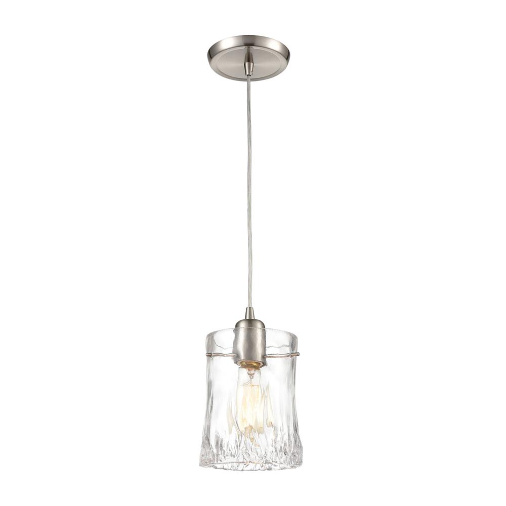 Elk Lighting 21200/1 Hand Formed Glass 1-Light Mini Pendant in Satin Nickel with Clear Hand Formed Glass