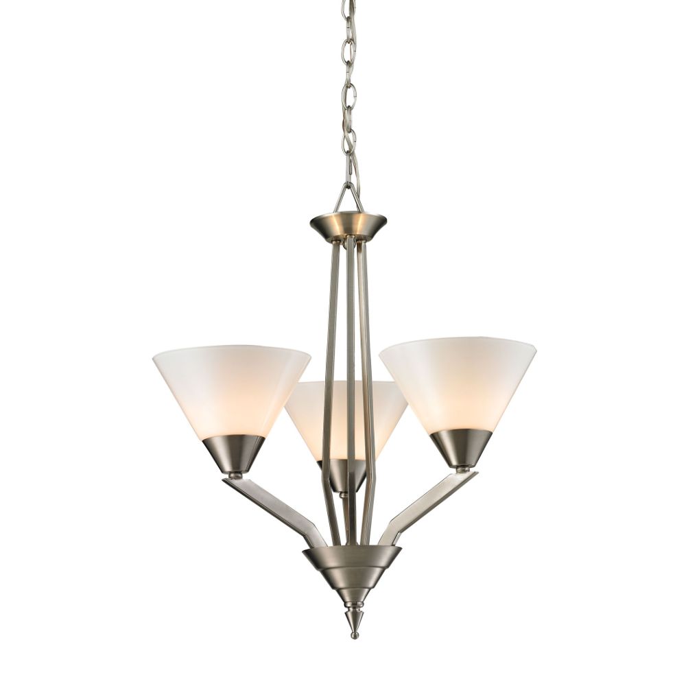 ELK Lighting 2453CH/20 Tribecca 3-Light Chandelier in Brushed Nickel with White Glass