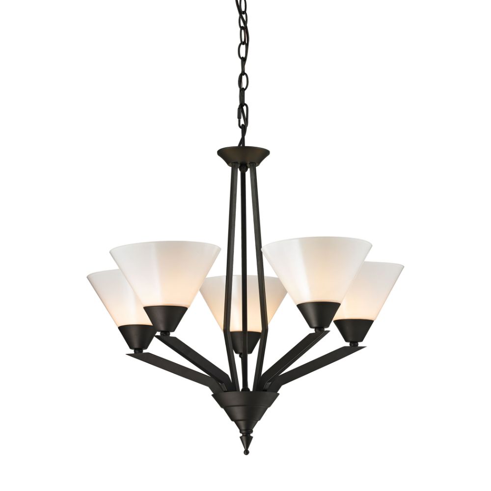 ELK Lighting 2455CH/10 Tribecca 5-Light Chandelier in Oil Rubbed Bronze with White Glass