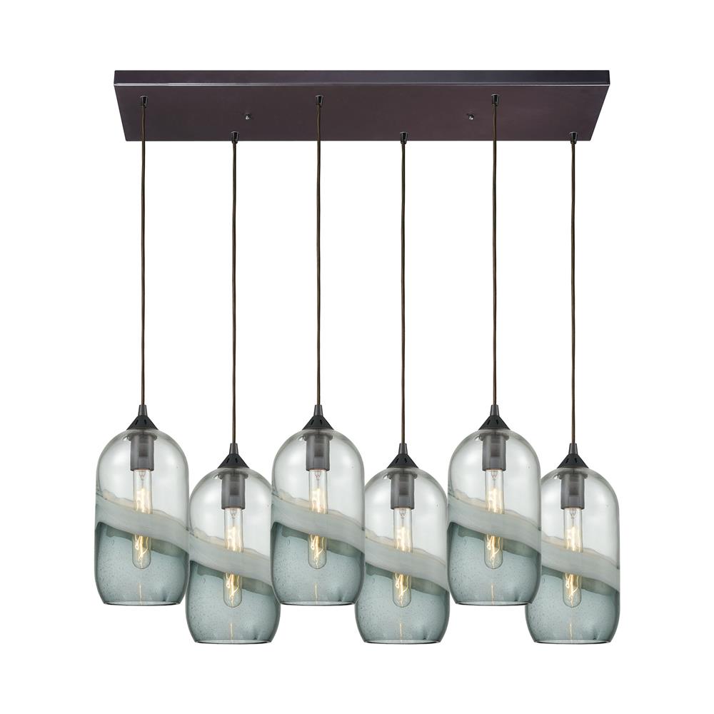 ELK Lighting 25102/6RC Sutter Creek 6 Light Pendant in Oil Rubbed Bronze with Hand Blown Glass