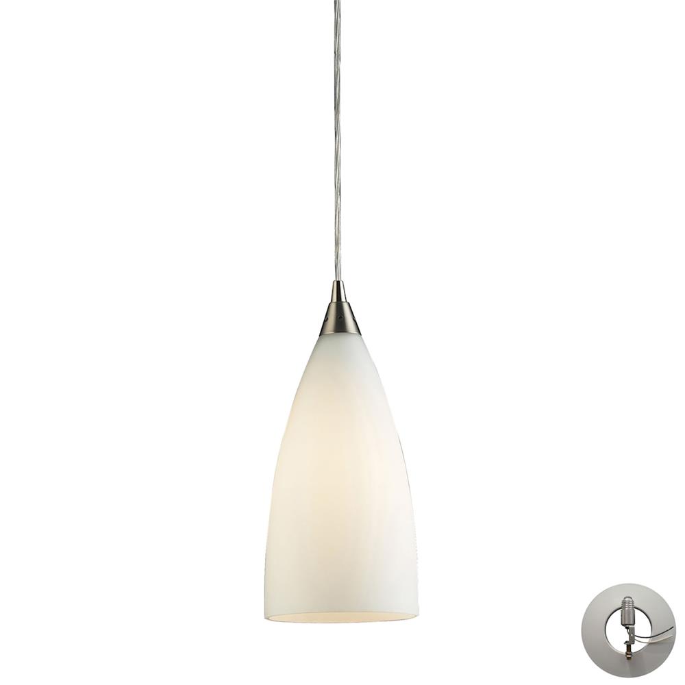 ELK Lighting 2580/1-LA 1 Light Pendant In Satin Nickel And White Glass With Adapter Kit