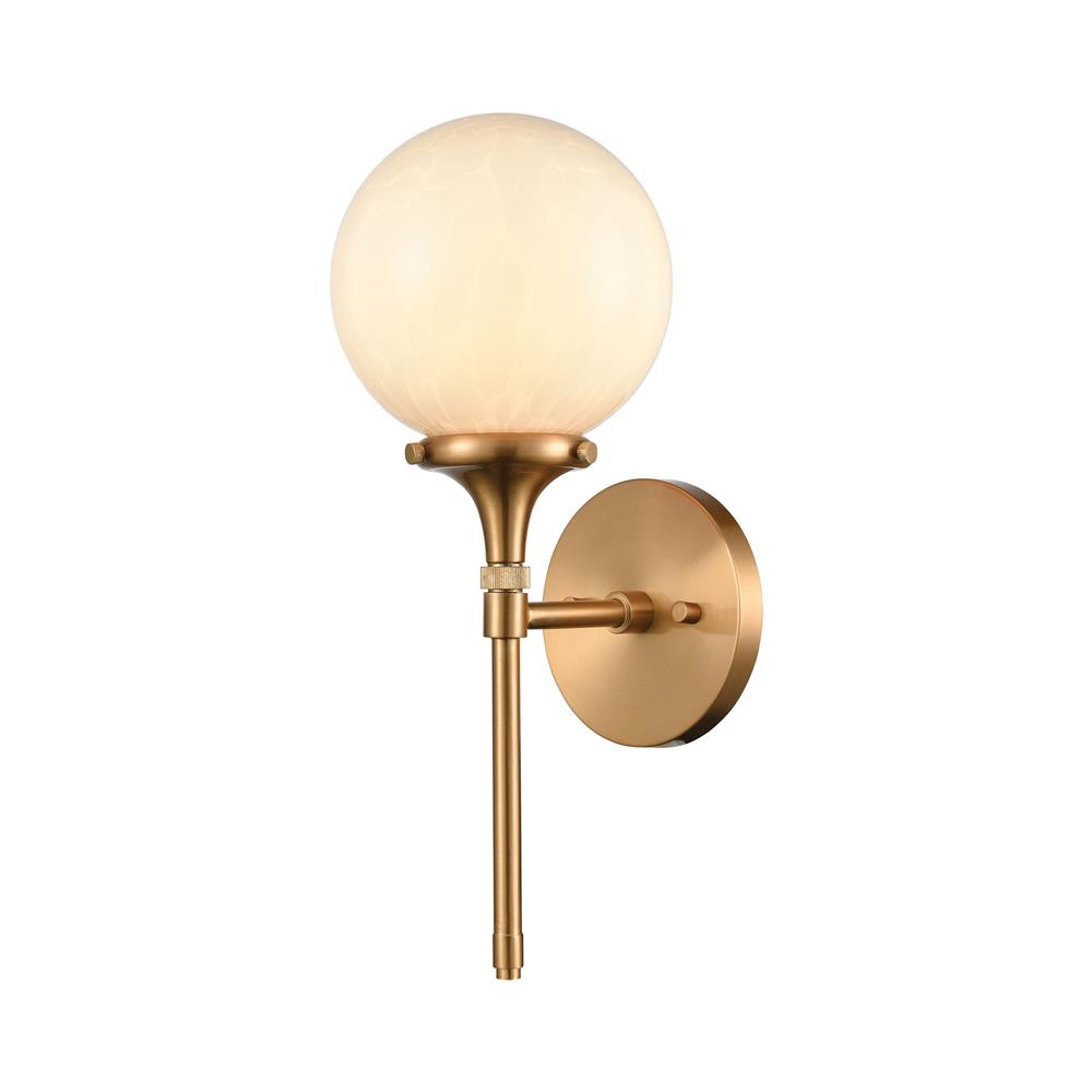 ELK Lighting 30140/1 Beverly Hills 1-Light Sconce in Satin Brass with White Feathered Glass
