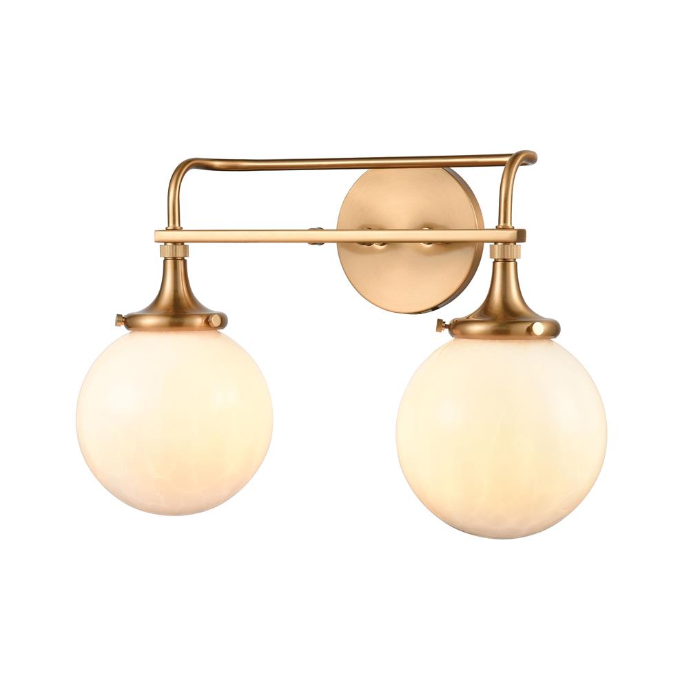 ELK Lighting 30142/2 Beverly Hills 2-Light Vanity Light in Satin Brass with White Feathered Glass