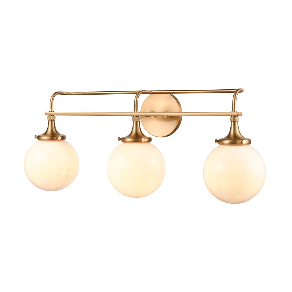 ELK Lighting 30143/3 Beverly Hills 3-Light Vanity Light in Satin Brass with White Feathered Glass