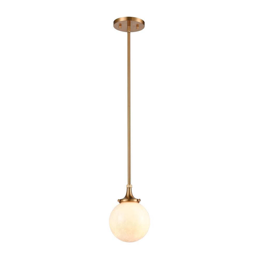 ELK Lighting 30145/1 Beverly Hills 1-Light Mini Pendant in Satin Brass with White Feathered Glass