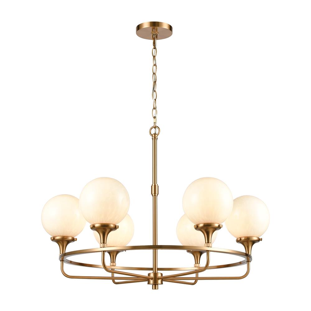 ELK Lighting 30146/6 Beverly Hills 6-Light Chandelier in Satin Brass with White Feathered Glass