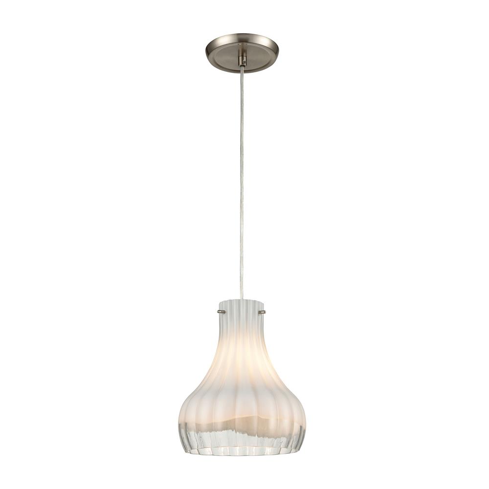 ELK Lighting 30150/1 Coastal Scallop 1-Light Mini Pendant in Satin Nickel with Opal White and Clear Glass