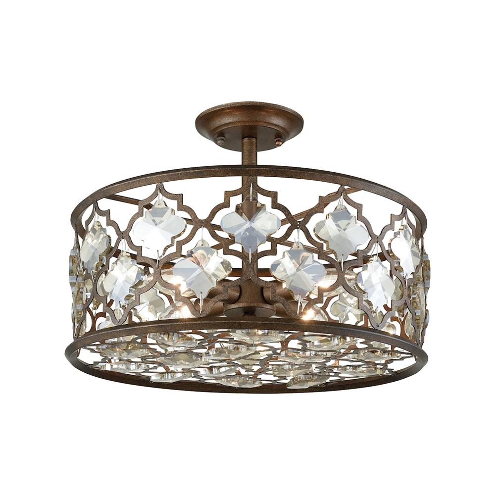 ELK Lighting 31092/4 Armand 4 Light Semi Flush In Weathered Bronze With Champagne Plated Crystal