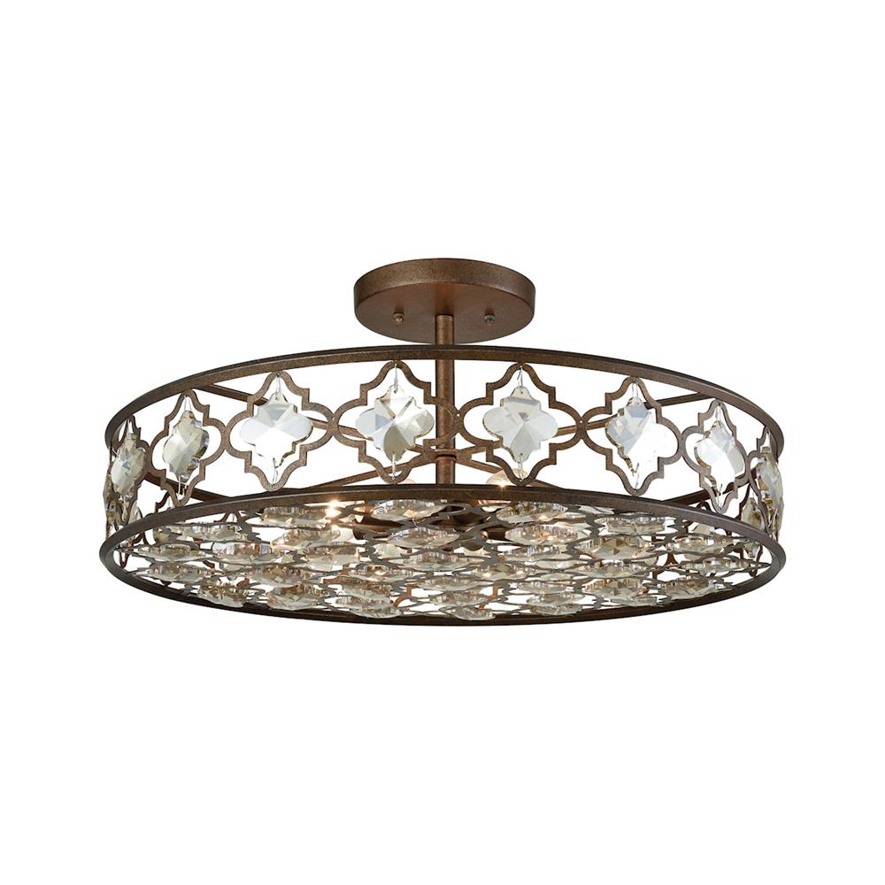 ELK Lighting 31093/8 Armand 8 Light Semi Flush In Weathered Bronze With Champagne Plated Crystal