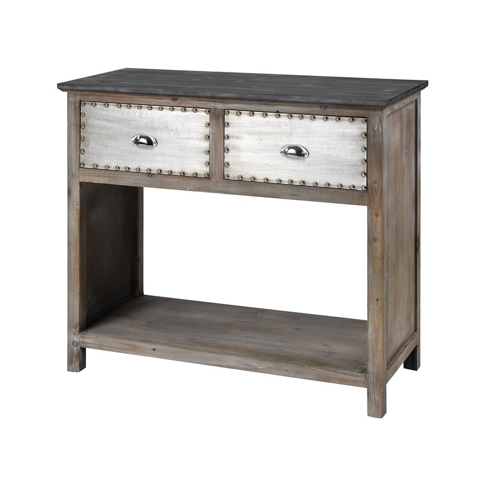 Elk Home 3116-037 Mississippi Queen 2-Drawer Console Table in Antique German Silver; Light Washed Salvaged Grey Oak; Black