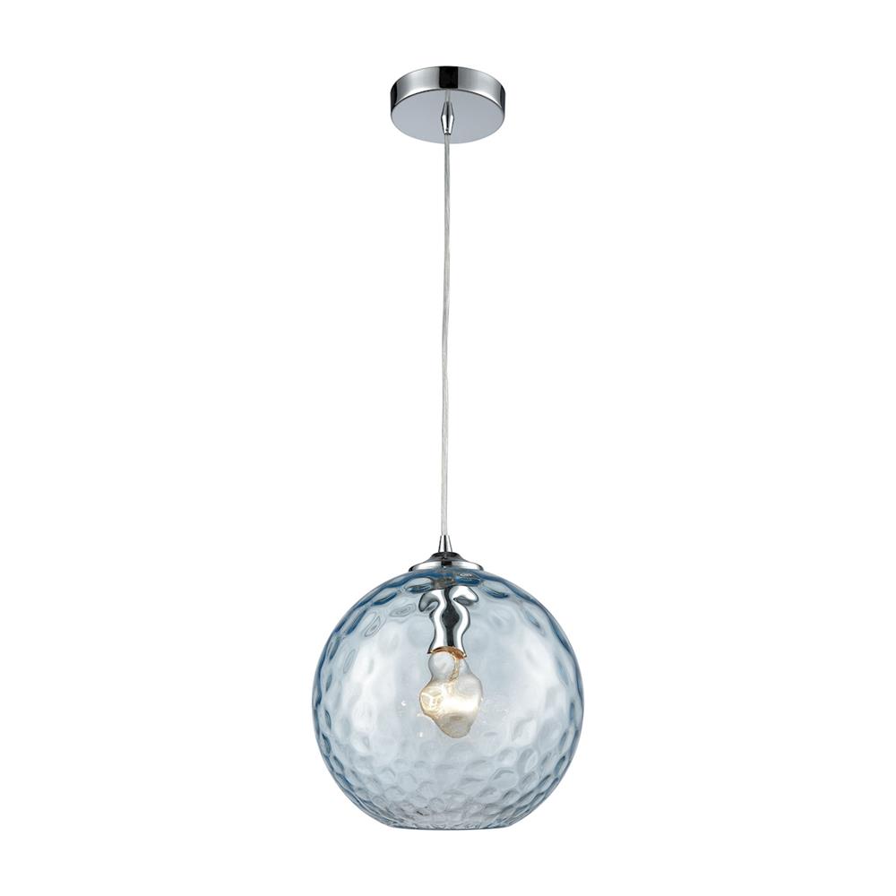 ELK Lighting 31380/1AQ Watersphere 1 Light Pendant In Polished Chrome With Aqua Hammered Glass