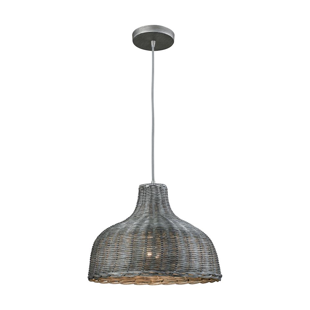 ELK Lighting 31641/1 Pleasant Fields 1 Light Pendant With Graphite Hardware And Gray Wicker Shade