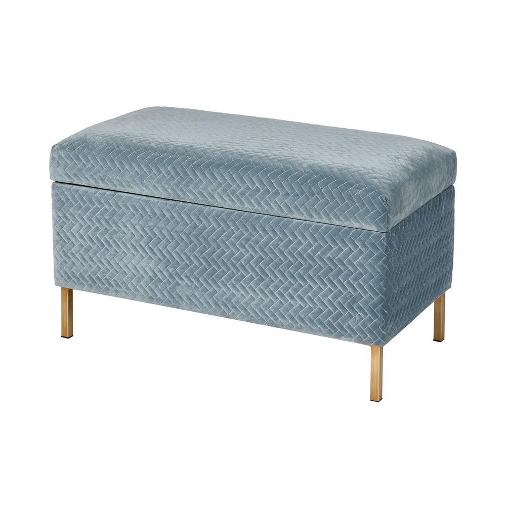Elk Home 3169-104 Shake Storage Bench in Blue Chenille and Gold in Blue Chenille; Gold