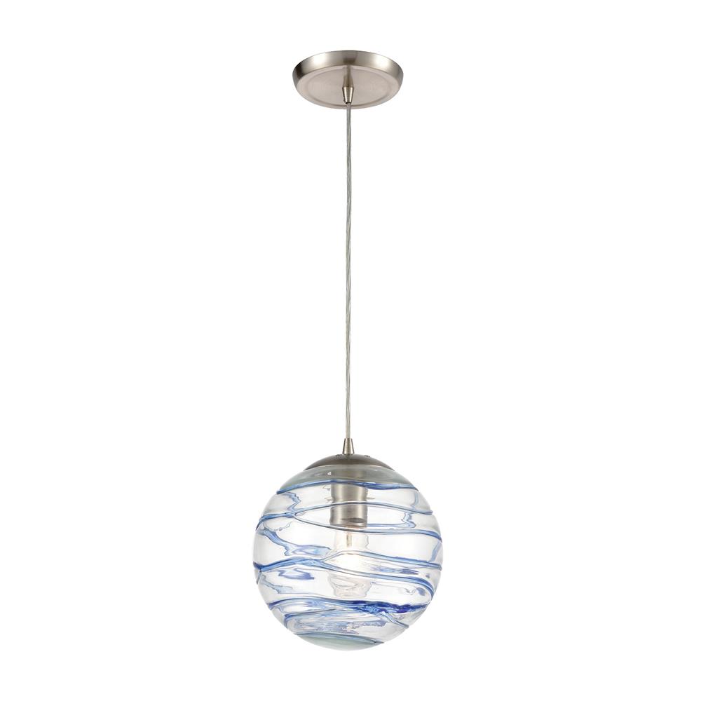 ELK Lighting 31743/1 Vines 1-Light Mini Pendant in Satin Nickel with Clear Glass with Aqua Blue Strip