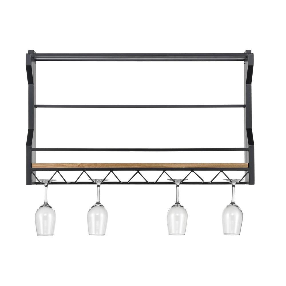 Elk Home 3187-011 Wavertree Hanging Wine and Glass Rack in Black and Natural Fir Wood in Black; Natural Fir Wood