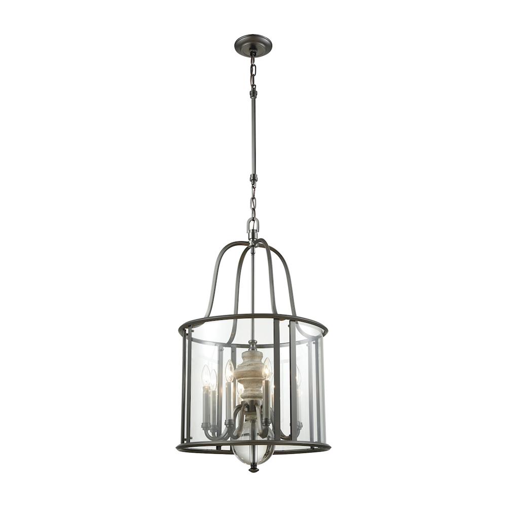 ELK Lighting 32312/8 Neo Classica 8 Light Chandelier In Aged Black Nickel With Weathered Birch Finished Wood And Clear Crystal Ball