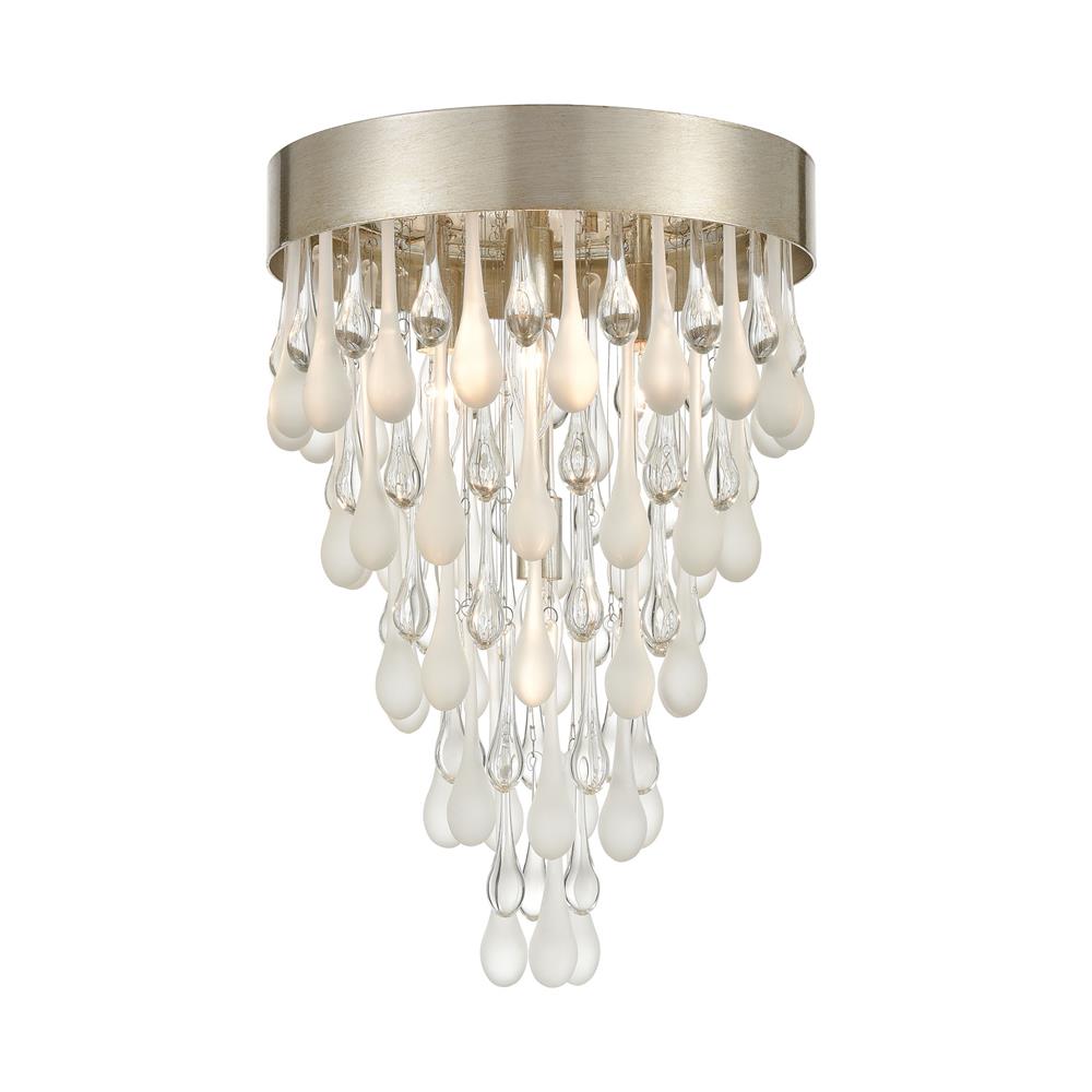 Elk Lighting 32341/4 Morning Frost 4-Light Flush Mount in Silver Leaf with Clear and Frosted Glass Drops