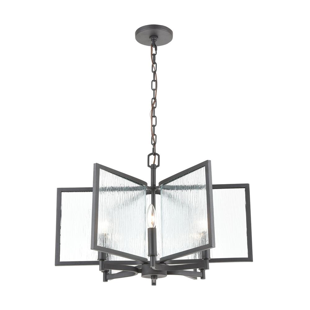 Elk Lighting 32421/6 Inversion 6-Light Pendant in Charcoal with Textured Clear Glass