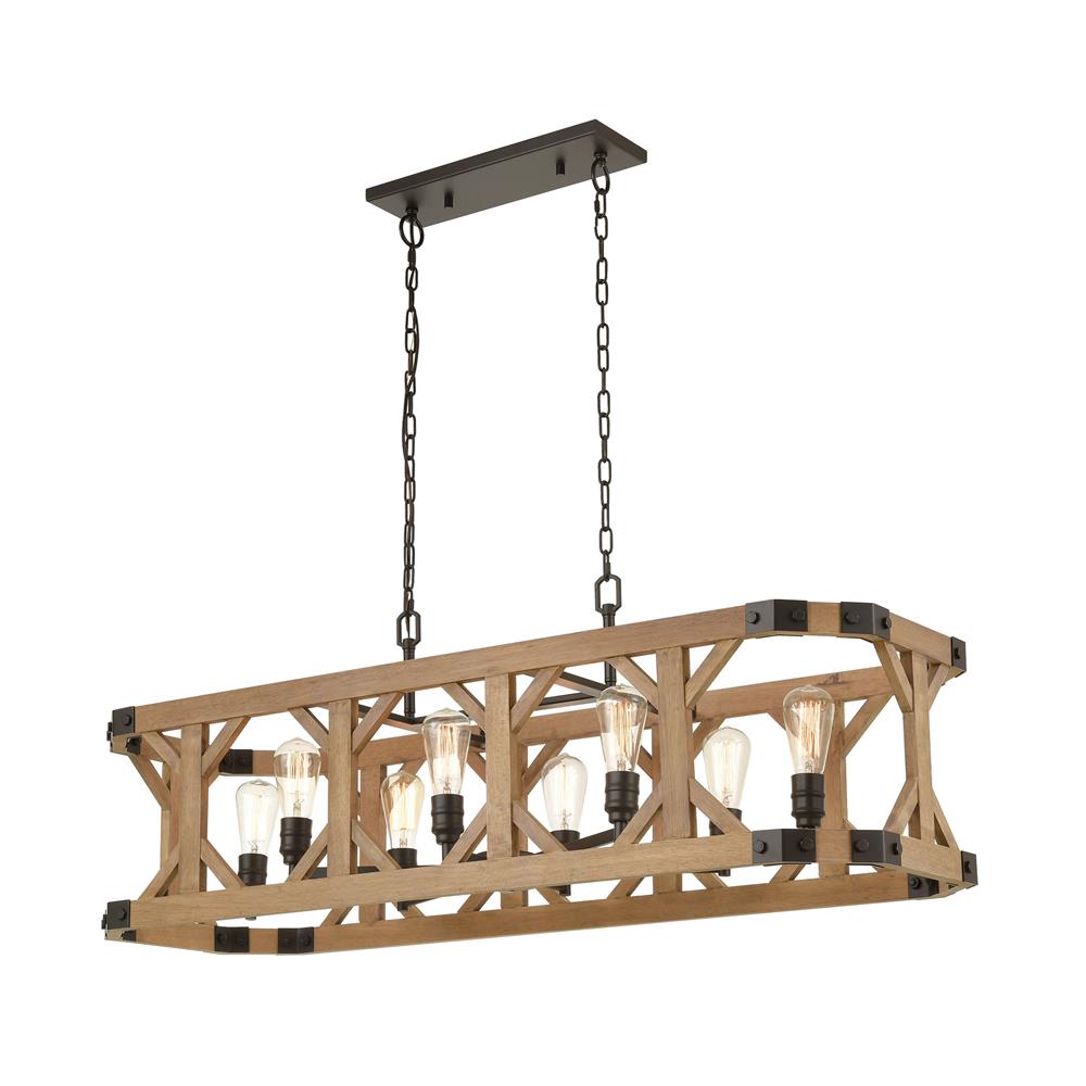 ELK Lighting 33324/8 Structure 8-Light Island Light in Oil Rubbed Bronze and Natural Wood