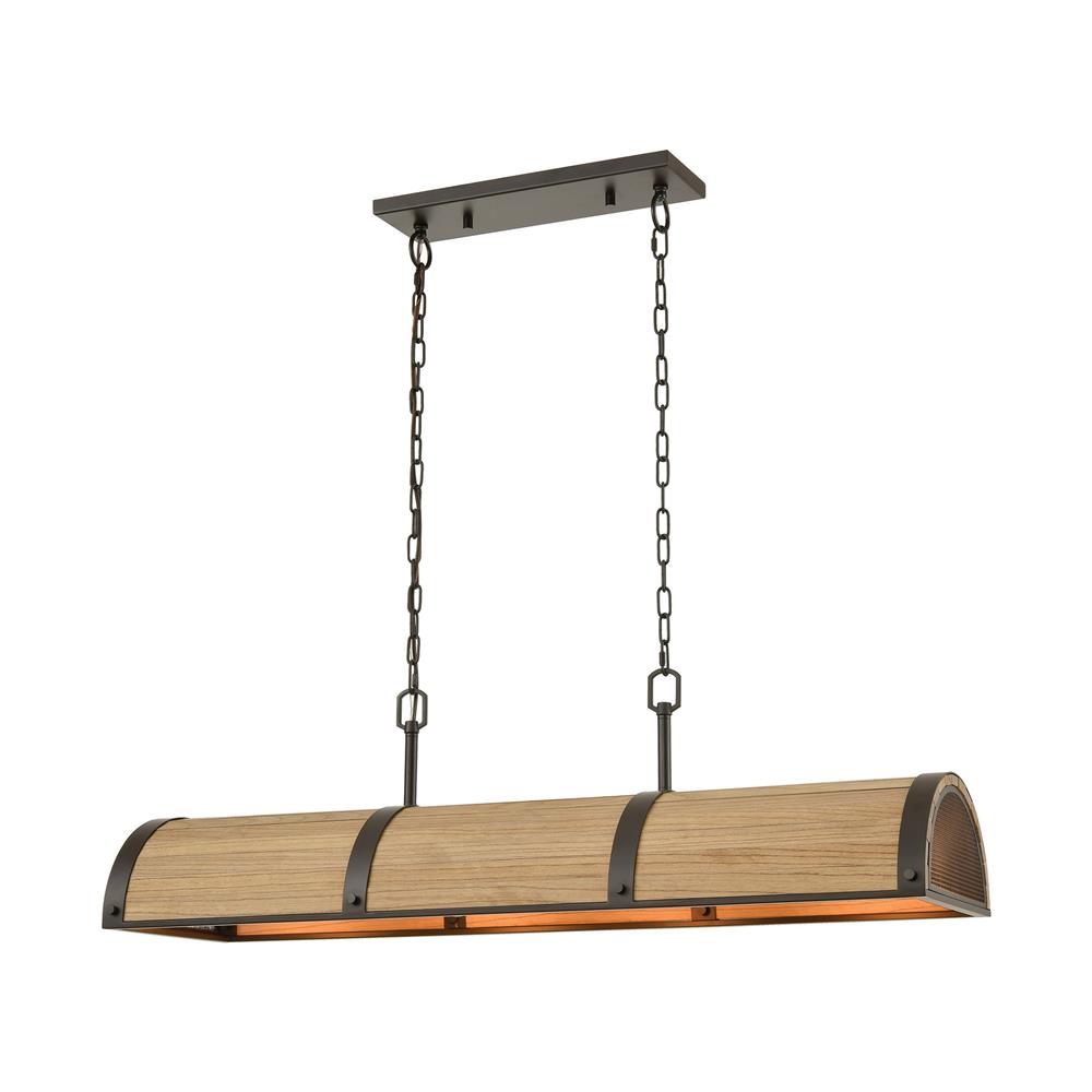 ELK Lighting 33365/4 Wooden Barrel 4-Light Island Light in Oil Rubbed Bronze with Slatted Wood Shade in Natural