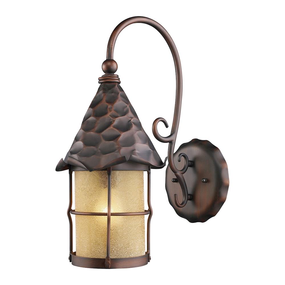ELK Lighting 385-AC Rustica 1-Light Outdoor Sconce In Antique Copper With Amber Scavo Glass