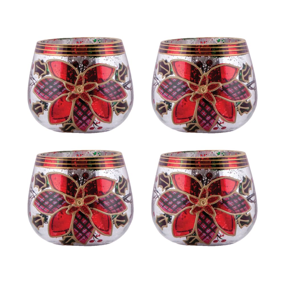 ELK Home 394621/S4 Poinsettia Tealight Holders (Set of 4) in Antique Silver