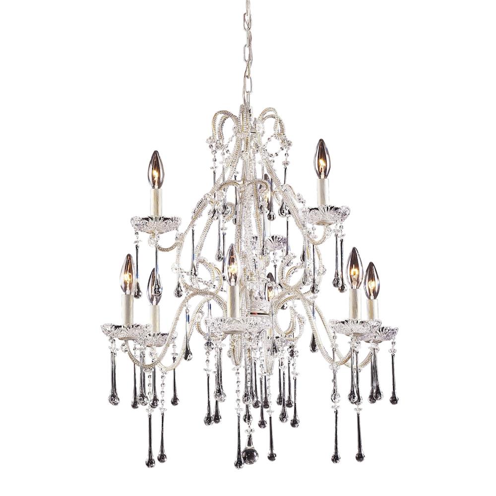 ELK Lighting 4003/6+3CL 9 Light Chandelier In Antique White And Clear Crystal