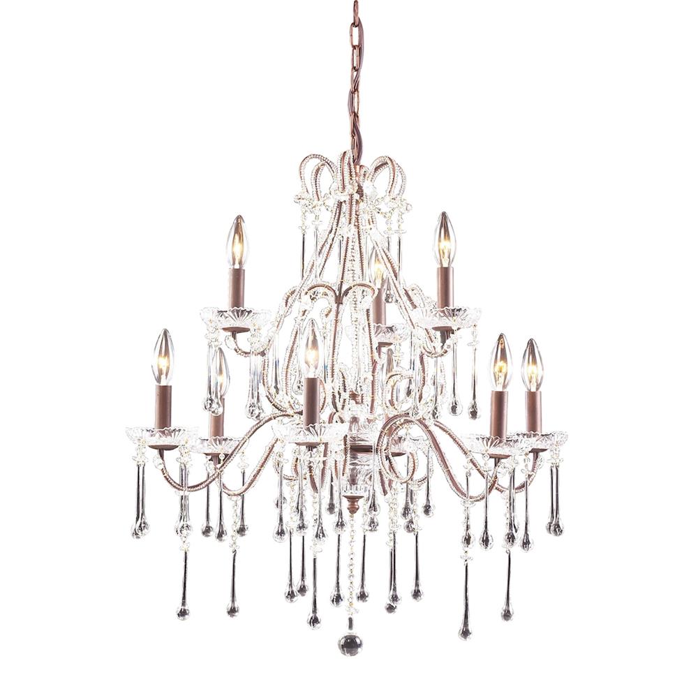 ELK Lighting 4013/6+3CL 9 Light Chandelier In Rust And Clear Crystal