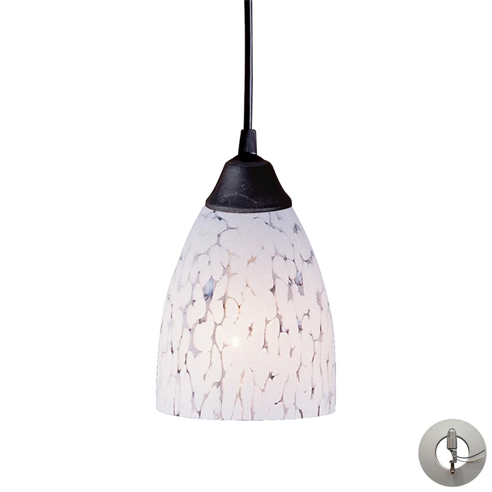 ELK Lighting 406-1SW-LA 1 Light Pendant In Dark Rust And Show White Glass With Adapter Kit