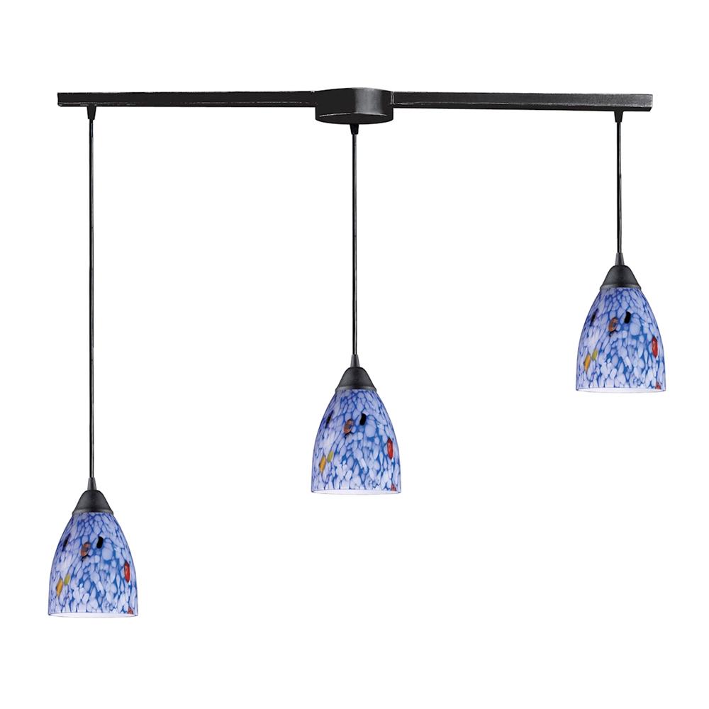 ELK Lighting 406-3L-BL 3 Light Pendant In Dark Rust And Starlight Blue Glass