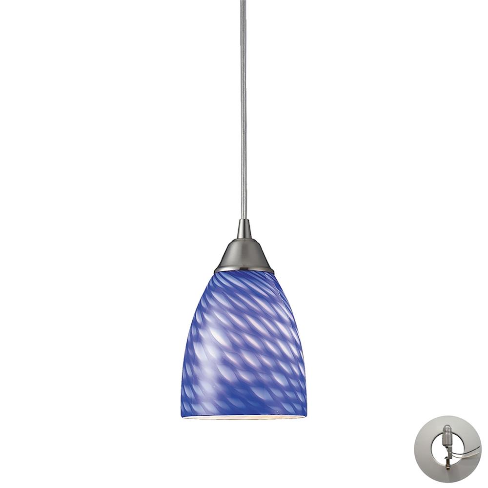 ELK Lighting 416-1S-LA Arco Baleno 1 Light Pendant In Satin Nickel And Sapphire Glass With Adapter Kit