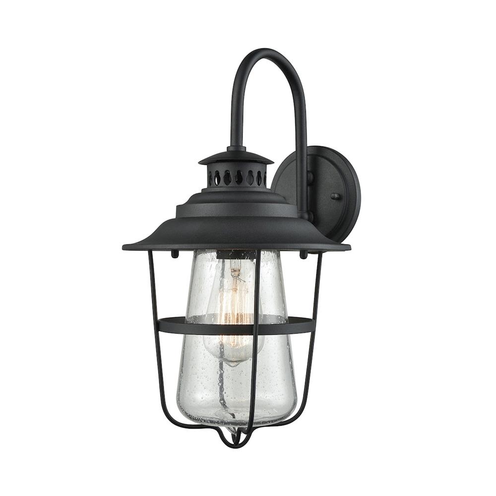 ELK Lighting 45120/1 San Mateo 1 Light Outdoor Wall Sconce In Textured Matte Black With Clear Seedy Glass