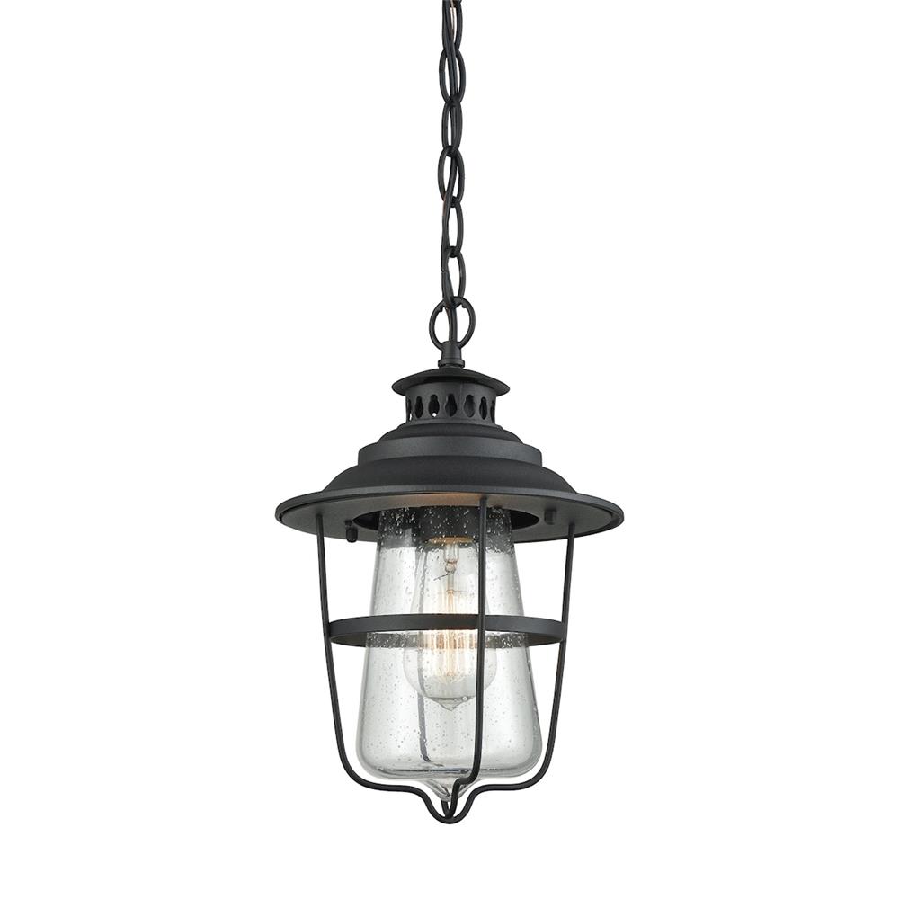 ELK Lighting 45121/1 San Mateo 1 Light Outdoor Pendant In Textured Matte Black With Clear Seedy Glass